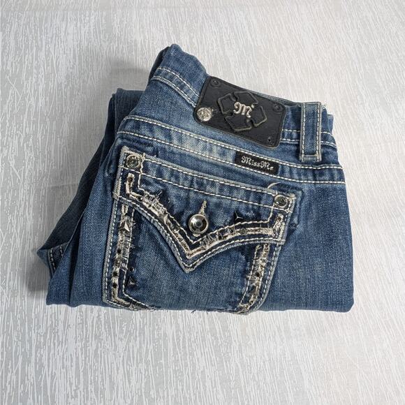 Miss Me Mid Rise Boot Jeans Womens Size 27 Blue Bedazzled Country Jeans - Picture 1 of 8